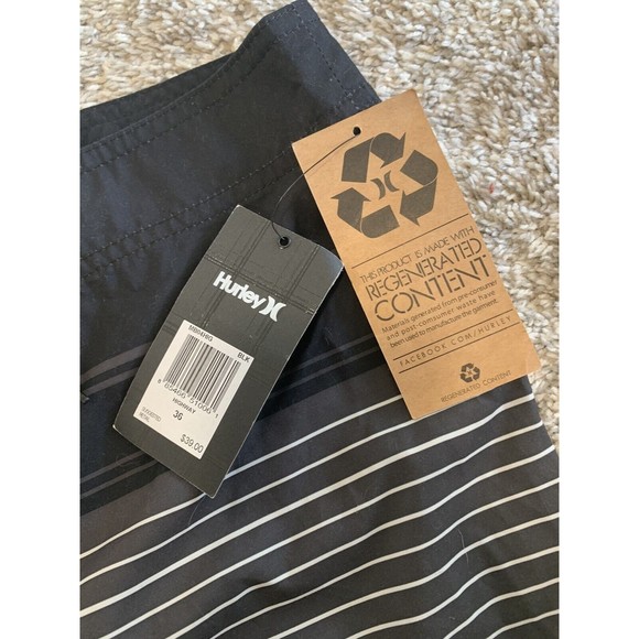 Hurley Highway Men's Black White Gray Striped Board Beach Surf Shorts 36 - Picture 2 of 6